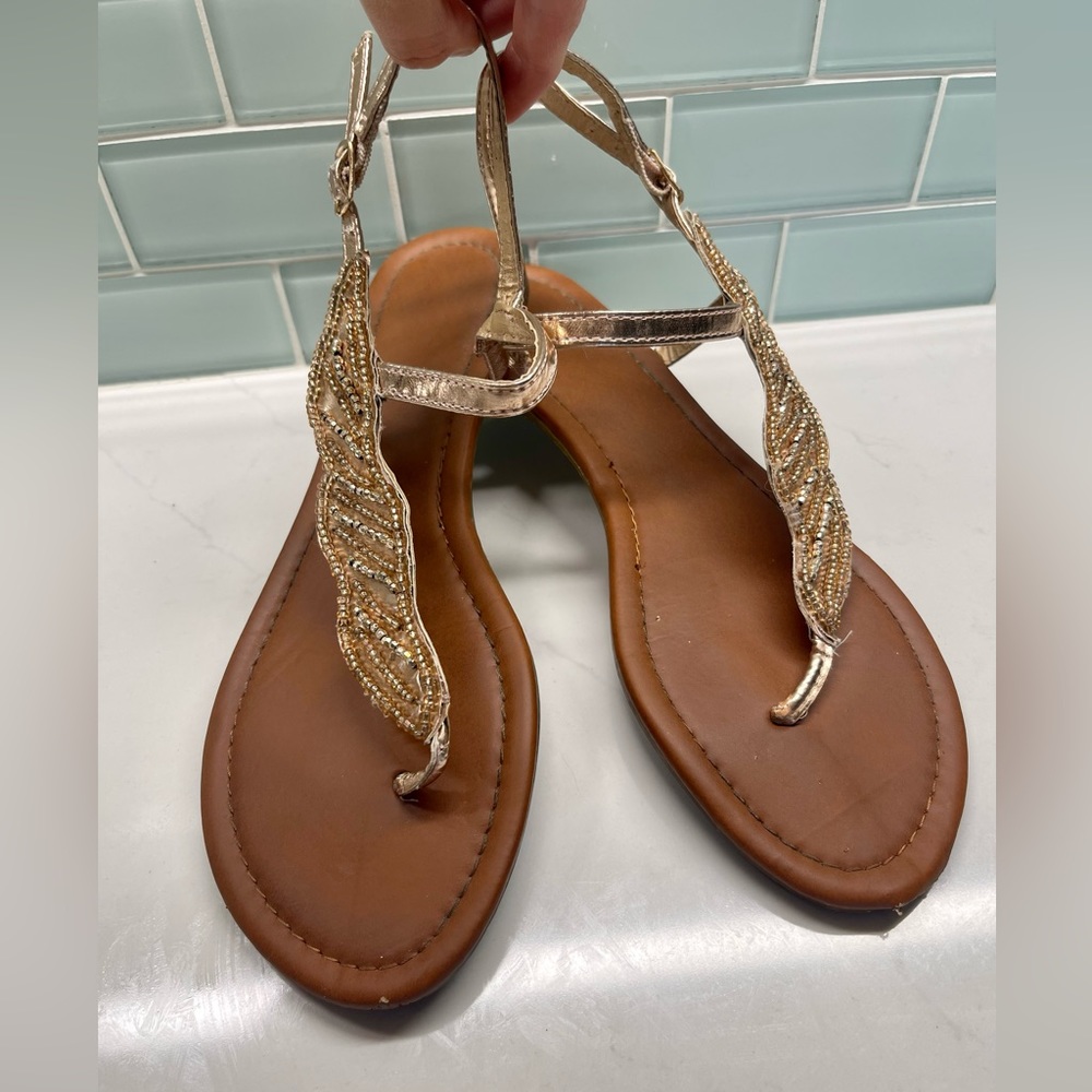 BAMBOO Rose Gold Beaded Sandals Size 9